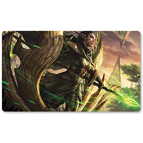 Nissa Voice of Zendika,DE - Brettspiel MTG Spielmatten+Kostenlose wasserdichte Tasche,TCG Card Game Table Mat Größe 60X35CM, Mouse Pad kompatibel mit Digimon MTG TCG CCG RPG von Four leaves