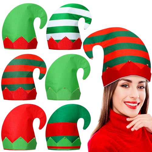 Fourluoo 6 Packungen Weihnachtselfenhut Filz Elfenkostüm Hut Weihnachtsmützen für Jingle Bell Lustige Hüte Elfenmütze für Männer Frauen Weihnachtsfeier Kostüm Nikolausmütze Weihnachten Urlaub Party von Fourluoo