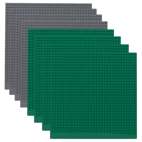 Fousenuk 8 Stück Platten-Set Bauplatte, Grundplatte Platte Plastik mit 32x32 Noppen, Bausteine Platte Grüne und Grau, Classic Bausteine Platte Kompatibelmit MeistenMarken25 x 25 cm von Fousenuk