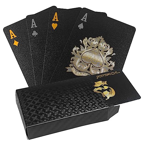 Fousenuk Spielkarten Plastik Wasserfest, Pokerkarten Profi Design, Kunststoff Playing Cards Kartendeck, Hochwertig Poker Kartenspiel für Das Geschenkpartyspiel (Goldfolie, Silberfolie, Black Diamond) von Fousenuk