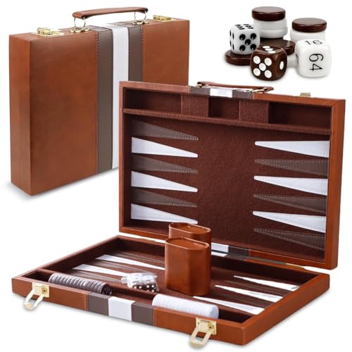 Backgammon Spiel-Set, Backgammons Holz, Backgammons Brettspiel, Reise Backgammon zum Rollen, Brettspiel mit Lederetui mit Würfelbecher, Brettspiels mit Kunstlederkoffer für Erwachsene Kinder Backgammon Spiel-Set, Backgammons Holz, Backgammons Brettspiel, Reise Backgammon zum Rollen, Brettspiel mit Lederetui mit Würfelbecher, Brettspiels mit Kunstlederkoffer für Erwachsene Kinder von Fouvin