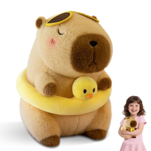 Capybara Kuscheltier mit Schwimmring und Sonnenbrille, 30cm Weiches Wasserschwein Plüschtier, Niedliches Capybara Stofftier als Dekokissen und Spielzeug, Geschenk für Kinder, Mädchen, Jungen, Sammler Capybara Kuscheltier mit Schwimmring und Sonnenbrille, 30cm Weiches Wasserschwein Plüschtier, Niedliches Capybara Stofftier als Dekokissen und Spielzeug, Geschenk für Kinder, Mädchen, Jungen, Sammler von Fouvin