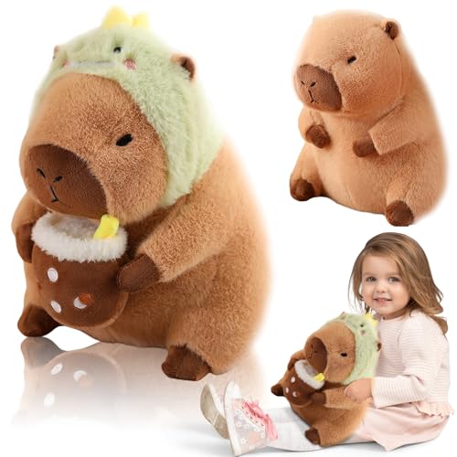 Fouvin Capybara Plüschtier, Capybara Plüsch Kuscheltier mit Brot Stofftier, Kawaii Capybara Plüsch Kissen Spielzeug Wasserschwein Wurfkissen Geschenk für Kinder Jungen Mädchen 5+ Jahre (Avocado) von Fouvin