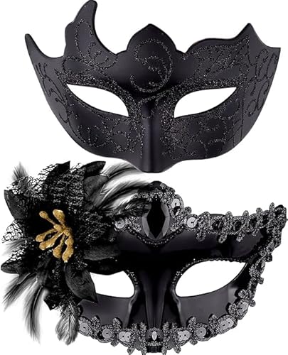 Fouvin 2 Stück Venezianischen Masquerade Maske Paar Maskerade Masken Damen Herren Venezianischen Maske für Halloween Karneval Party Kostüm von Fouvin