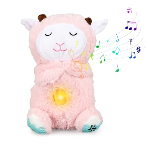 Fouvin Kuscheltier Schlummer Schaf mit Herzschlag, Snuggle Otter Schlummerotter Baby Schlaf Schnuller Spielzeug mit Atmung Bewegungen & Musik & Licht, Schlummer Otter, Rosa von Fouvin