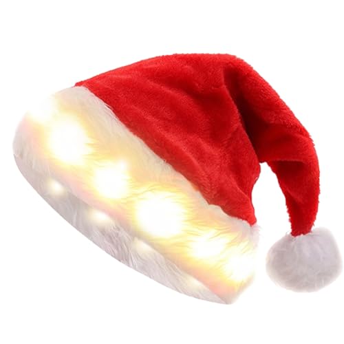 Fouvin Weihnachtsmütze, LED Nikolausmütze, Erwachsene Weihnachtsmütze Santa Mütze, Plüsch Rot Santa Hat für Weihnachten Neujahr Feiertagsparty von Fouvin