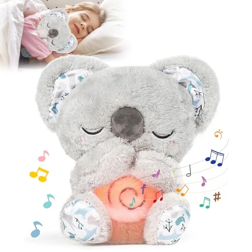 Huggee Koala, Schlummer Koala Kuscheltier mit Herzschlag, Schlaf Koala Schlummer Kuscheltier mit Lichtern und Geräuschen, Beruhigender Koalabär, Geburtsgeschenk für Mädchen und Jungen Neugeborene von Fouvin