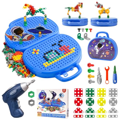 Magic Montessori Play Toolbox, Montessori Spielzeugkiste Mit Bohrmaschine Montessori Spielzeug ab 3 Jahre, 3D Puzzle Mosaik Toy Creativity Tool Box with Drill für Kinder von 3-12 Jahren von Fouvin