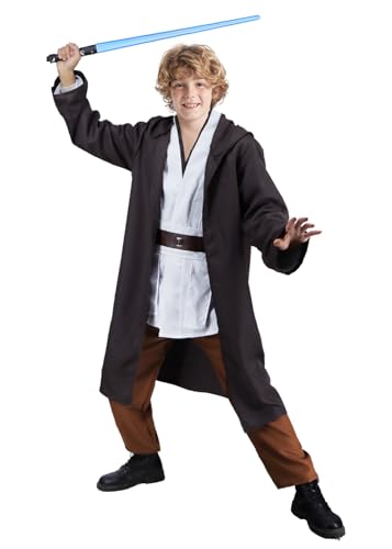 Fover Jedi Kostüm für Kinder mit Blau Lightsaber Obi Wan Kenobi Tunika Kapuzenmantel Outfit Umhang mit Kapuze Mittelalterlich Hoodies Jedi Robe Halloween Karneval Cosplay Set für Kind FR025XXL von Fover