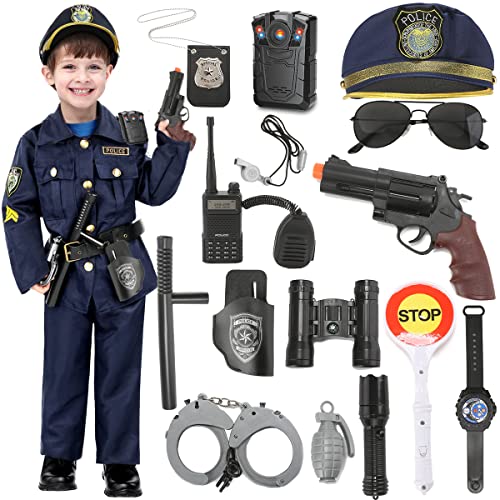 Polizeikostüm für Kinder Jungen 12pcs Polizei Ausrüstung Polizeikelle Polizeisignal Polizeimütze Hemd Walkie Talkie Polizei Spielzeug Set Halloween Karneval Geburtstag Polizei Kostüm FR010L von Fover