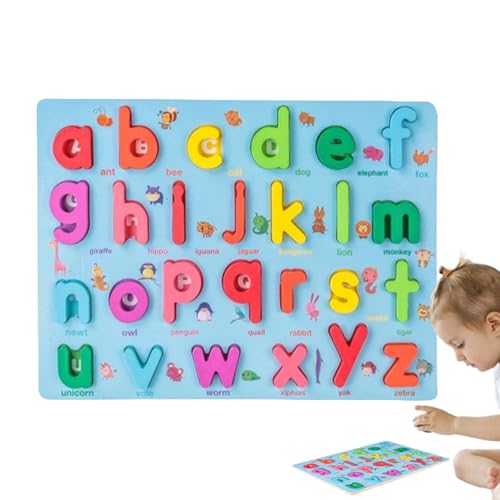 Foway Alphabet-Holzpuzzle, Buchstabenpuzzle für Kleinkinder - Buntes waschbares Alphabet-Puzzle aus Holz für Kinder | Frühe Lernaktivitäten, pädagogisches dekoratives Puzzlebrett für, Mädchen, Kinder von Foway