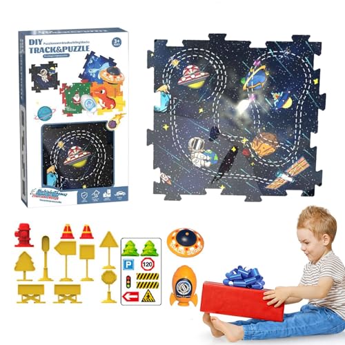 Foway Auto-Track-Puzzle-Spielzeug, Puzzle-Track-Auto-Spielset - Straßenpuzzlestrecke für Kinder - Leichtgängiges Vorschulauto mit Elektroantrieb zur Verbesserung der praktischen Fähigkeiten von Foway