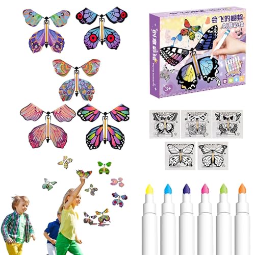 Foway Bemaltes Bastelkarten-Set,Fliegender Schmetterling Schmetterlings-Bastelset - Gummiband-betriebene Aufzieh-Schmetterlings-Spielzeugkarte | Aufzieh-Schmetterlings-Spielzeugkarte, von Foway