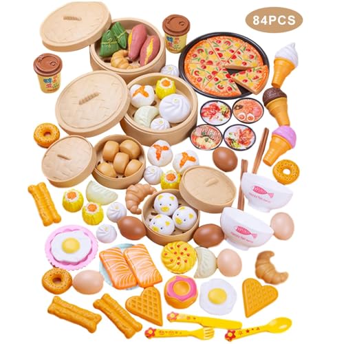 Foway Dim-Sum-Spielzeug | 87-teiliges Restaurant-Spielset für Kinder - Chinese Pretend Play Toy Food Kitchen Set, Asia Dim Sum Set für Kinder, Tea Time Toys Sweet Treats geeignet für Café von Foway