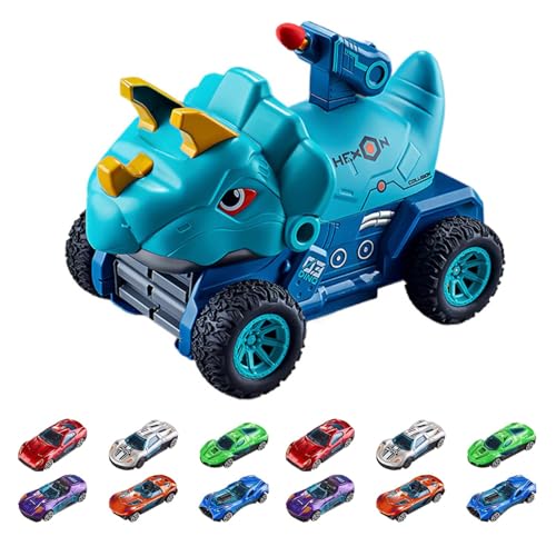 Foway Dinosaurier-Spielzeugfahrzeug-Set, Dinosaurier-Truck für Kinder,Dinosaurier-Soft-Bullet-Abschussspielzeug - Mit 15 Legierungsautos und 3 Soft-Bullet-Dinosaurier-Transformations-Startspielzeugen von Foway