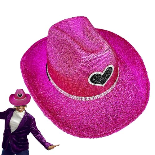 Foway Glitzer Cowboyhut für Männer, westlicher Cowboyhut - Disco Wide Bim Cowboy Hut funkelnd,Dress Cosplay -Requisiten, Kostümzubehör für die Halloween -Geburtstagsfeier von Foway