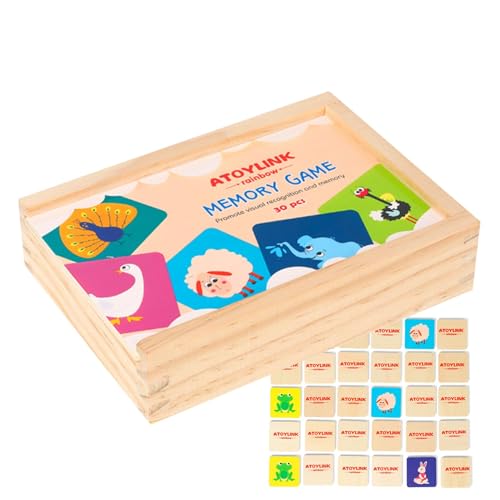 Foway Holz-Matching-Karten, Holz-Matching-Spiel für Kinder | Passende Karten Tier-Holz-Matching-Spiele - Karteikarten, Vorschul-Lernspiele, Konzentration, Lernspielzeug für Mädchen von Foway