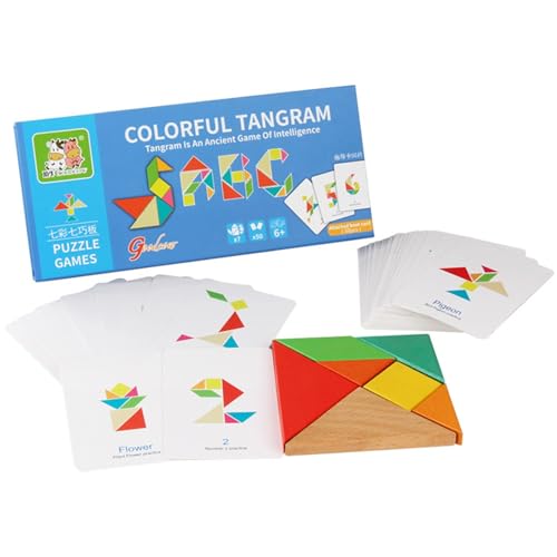 Foway Holzbausteine, magnetische Musterblöcke, Hölzerne Tangrams für Kinder, Blockform-Puzzle, Musterspielspielzeug, Tangram-Puzzle für Zuhause, Familienzeit, und Mädchen, Weihnachten von Foway