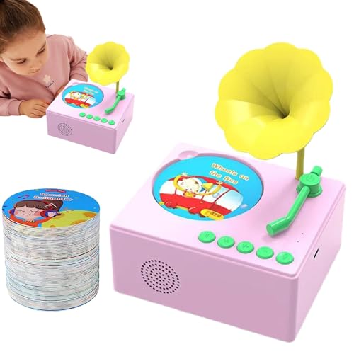 Foway Kleinkind-Grammophon-Spielzeug,Kinder-Grammophon 96 Karten,Phonograph Plattenspieler Musikspielzeug für Kleinkinder - Tragbarer Kinder-Phonograph Story Music Player für Kinder, und Mädchen von Foway