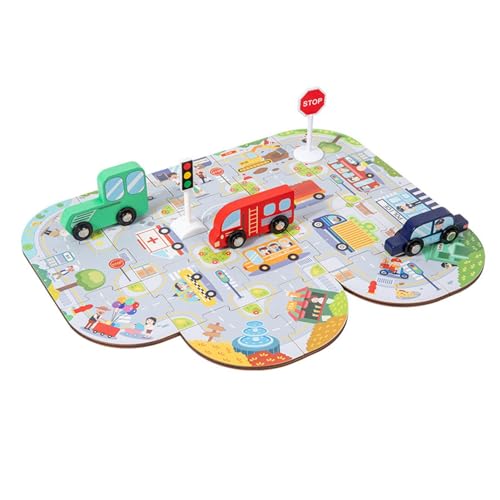 Foway Lernpuzzle „Stadtstraße“, Lernpuzzle „Straßenverkehr“ - Verkehrslernpuzzle aus Holz - Straßenbau-Puzzle, hölzernes Stadtverkehrs-Lernpuzzle, Lernspielzeug für Kinder von Foway