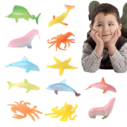 Foway Marine Tierfiguren, realistische Meerestierfiguren - Tiny Marine Animal Model Set von 12,Leuchtet in der Dark Model Collection Lernspielzeug für Kinder Kinder von Foway