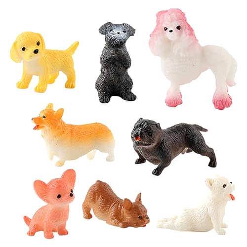 Foway Miniaturhunde, Miniaturhundestatue - Tiny Dog Puppy Figuren Desktop 8-teiliges Set - Lernspaß-Spielzeug-Hundestatue, Hunde-Actionfiguren-Tiere-Spielzeug zum Geburtstag von Foway