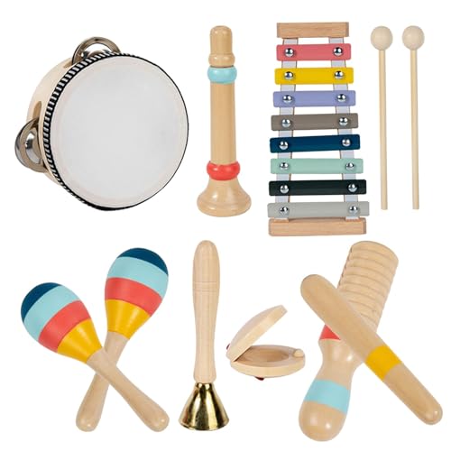 Foway Pädagogische Musikinstrumente, Musikinstrumentenset für Kinder - 8X pädagogisches Musikspielzeug-Set - Schlaginstrumente, Holzspielzeug, frühes Lernspielzeug für , Mädchen, Kinder von Foway