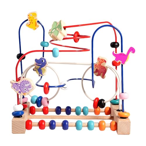 Foway Perlenlabyrinth-Spielzeug für Kinder, Holzperlenlabyrinth-Spielzeug - Perlenlabyrinth, Aktivitätswürfel, sensorisches Spielzeug mit Dinosaurier-Grafiken - Abacus-Perlen-Spielzeug, frühes von Foway