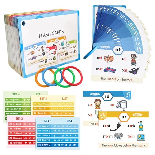 Foway Phonetische Lernkarten, Lernkarten zum Lesen - Wortkarten-Lernaktivitäten | Heimschulbedarf, Vokabel-Kartenset zum frühen Lernen, Spielzeug für Kleinkinder, Kinder, und Mädchen von Foway