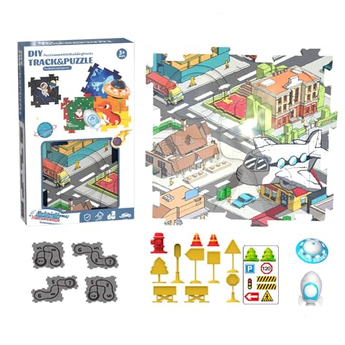 Foway Puzzle-Gleiswagen-Spielset, Eisenbahnwaggon-Puzzle-Gleis | Straßenpuzzlestrecke für Kinder,Straßenautobahn für Kinder, Elektrofahrzeug, Modellspielzeug von Foway