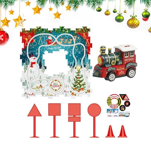 Foway Puzzle-Rennwagen-Spielset,Puzzle-Racer-Auto-Schienenset | Weihnachtspuzzlebahn mit Zug | Puzzle-Triebwagenspielzeug, Lernspiele für und Mädchen im Alter von 3–6 Jahren von Foway