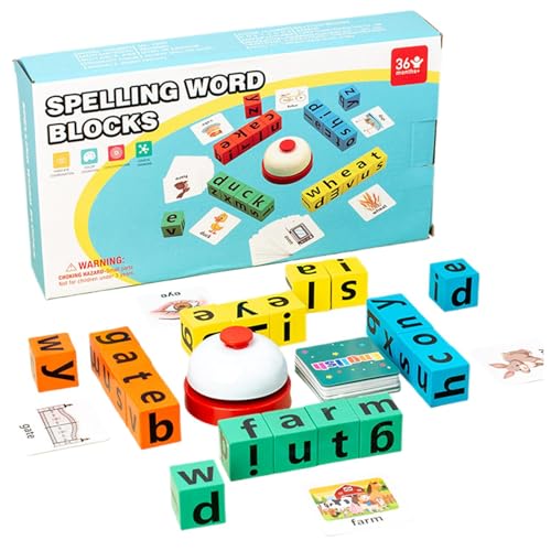 Foway Rechtschreibspiel aus Holzblöcken, Rechtschreibblock-Spielzeug,Rechtschreibblock-Spielzeug aus für Kinder - Alphabet-Puzzle-Blöcke, Kinder-Lernspielzeug für Zuhause, Kindergarten von Foway