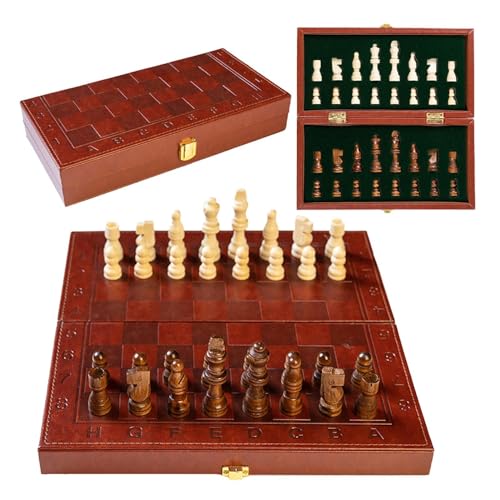 Foway Schachbrett-Set aus Holz,Schach-Set aus Holz - Tragbares Schachspiel mit Schachfiguren,Schachspiel, klappbares Schachbrett, Denkspiel für Zuhause und unterwegs von Foway