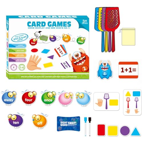 Foway Sight Word Flash Cards, Sight Word Swat | Multifunktionale 4-in-1-Lern-Tischlesespiele | Kartenspiele, geistiges Spielzeug mit abgerundeten Ecken für 3-4-5-Jährige von Foway