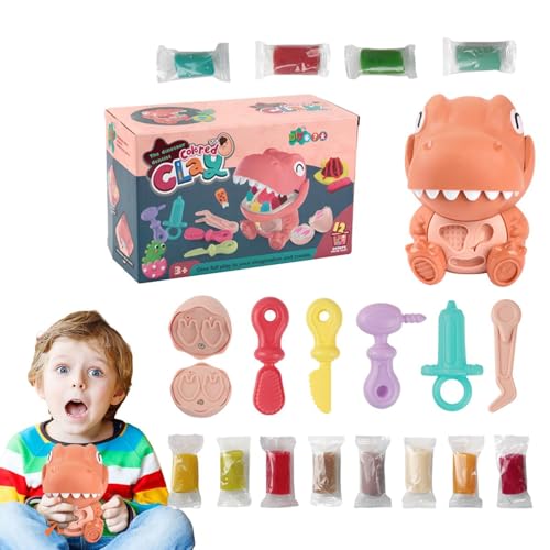 Foway Spielknete-Zahnarztset, Dinosaurier-Doktor-Knetmasse-Set, Doctor Drill and Fill Spielset Knetmasse-Spielzeugset, Rollenspielset für von Foway