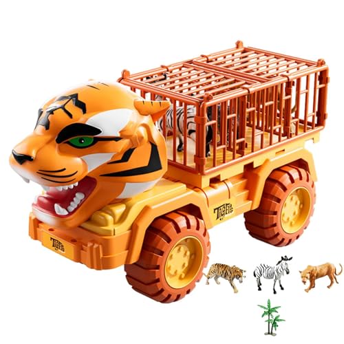 Foway Tier-LKW-Spielzeug,Tier-LKW-Set | Niedliche Cartoon-Tiger-Fahrzeuge - Zurückziehbares Autospielzeug, Transport-LKW-Spielzeug für Kinder, pädagogisches Fahrzeugspielzeug, Trägheitsspielzeugauto von Foway