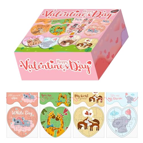 Foway Valentinstag-Puzzlespielzeug für Kinder, Valentinstag-Puzzle für Kinder | Cartoon-Herzform-Puzzlespielzeug für Kinder - Lustiges Papierpuzzle für die frühe Bildung zu Hause und in der Schule für von Foway