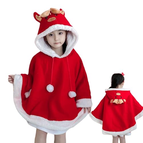 Foway Weihnachts-Umhang mit Kapuze, Weihnachtsmann-Umhang,Weihnachtsmann Kapuzenumhang Weihnachtsumhang Samtumhang - Hautfreundliche Umhang-Robe mit weißem Plüschbesatz, Kapuzenmantel für Kinder, von Foway