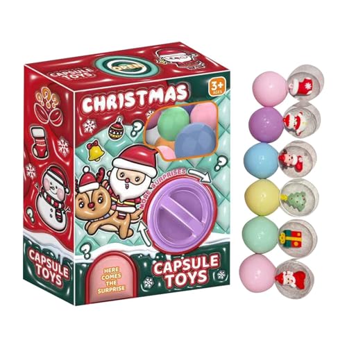 Foway Weihnachtseierspielzeug,Weihnachts-Gashapon-Maschine, Wiederverwendbares Weihnachtsspielzeug, Sicherer Süßigkeitenspender mit 6 Gashapon für Mädchen, , Kinder, Kinder, Freunde von Foway