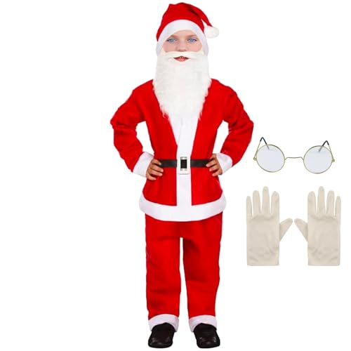 Foway Weihnachtsmann-Kostüm, Kinder-Weihnachtsmann-Anzug - Weihnachtsmann Cosplay - Kinder-Weihnachtsmann-Kostüm, Cosplay-Weihnachtsmann-Kostüm für Kinder im Alter von 4–12 Jahren von Foway