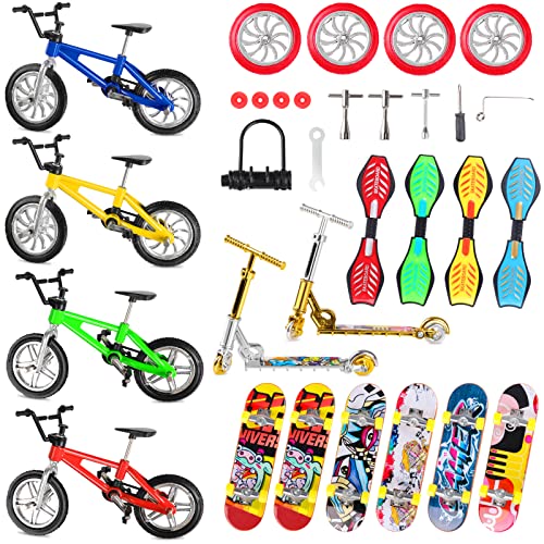 Fowecelt Fingerboards Mini Fingerspielzeug Set, 31 Stück Finger Scooter Finger-Skateboards Fingerboard Finger Bike Training Requisiten Fingerspitzen Bewegungsspielzeug Spiele für Kinder von Fowecelt