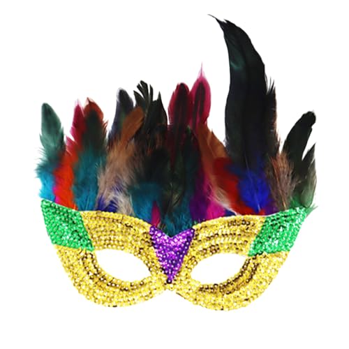 Foweknow Faschingsmaske Bunte Federn Maskerade Pailletten Masken Karneval Party Ball Outfit Zubehör Mottoparty Halloween Augenmaske Accessoire Metallic Glänzend Glitzer Maske von Foweknow