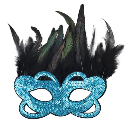 Foweknow Faschingsmaske Bunte Federn Maskerade Pailletten Masken Karneval Party Ball Outfit Zubehör Mottoparty Halloween Augenmaske Accessoire Metallic Glänzend Glitzer Maske von Foweknow