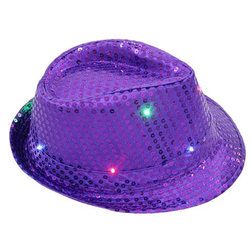 Foweknow Fischerhut Erwachsene Led Pailletten Hut Partyhut Performance Requisiten Flash Cowboy Hut Karneval Jazz Western Cap Glitzer Glänzend Zubehör Bühnenshow Verkleidung Outwear von Foweknow