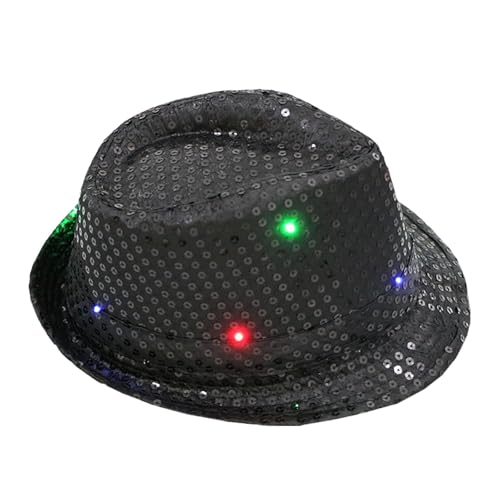 Foweknow Fischerhut Erwachsene Led Pailletten Hut Partyhut Performance Requisiten Flash Cowboy Hut Karneval Jazz Western Cap Glitzer Glänzend Zubehör Bühnenshow Verkleidung Outwear von Foweknow