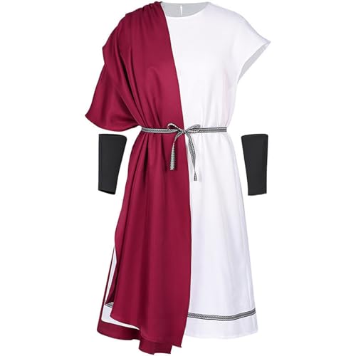 Foweknow Griechisches Kostüm Set Herren Abnehmbarer Kopfbedeckung Handgelenkschützer Robe 3 Teilig Erwachsene Retro Römische Toga Tunika Römisches Halloween Kostüm Cosplay Outfit von Foweknow