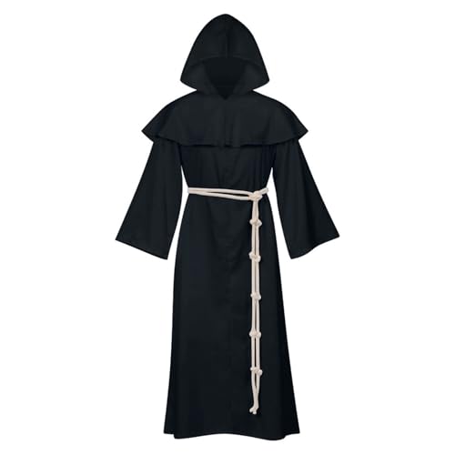 Foweknow Halloween Kostüm Herren Mittelalterliche Mönch Robe Kreuz Grim Reaper Cosplay Kostüm Pfarrer Kostüm Priesterliche Verkleidung Mit Kapuze Für Mottoparty Karneval Rollenspiel von Foweknow