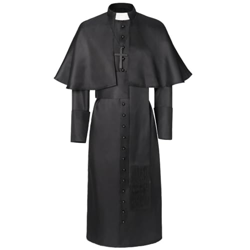 Foweknow Priest Soutane Herren Mittelalterlicher Klerus Soutane Robe Pastor Renaissance-Zauberer Minister Choir Soutane Cosplay-Outfits Halloween Kostüm Für Mottoparty Faschings von Foweknow