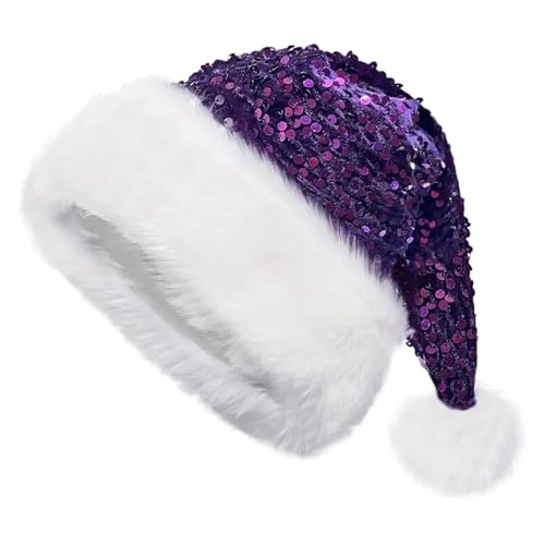 Foweknow Weihnachtsmütze Damen Erwachsene Pailletten Nikolausmütze Plüsche Weihnachtsmann Mütze Santa Dicker Warm Weihnachtsmann Cap Modische Festlich Xmas Kostüm Zubehör Outwear von Foweknow