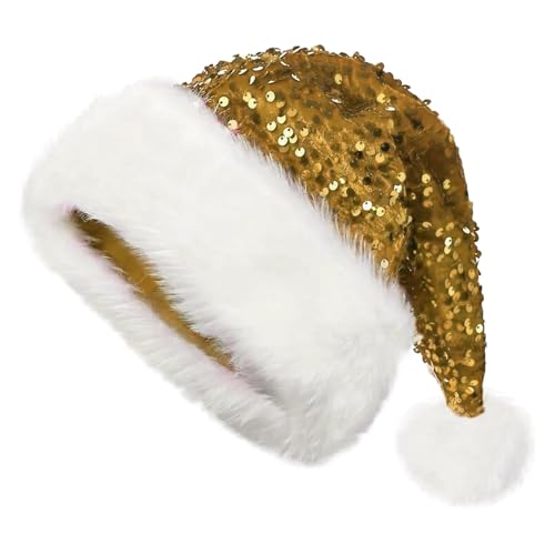 Foweknow Weihnachtsmütze Damen Erwachsene Pailletten Nikolausmütze Plüsche Weihnachtsmann Mütze Santa Dicker Warm Weihnachtsmann Cap Modische Festlich Xmas Kostüm Zubehör Outwear von Foweknow